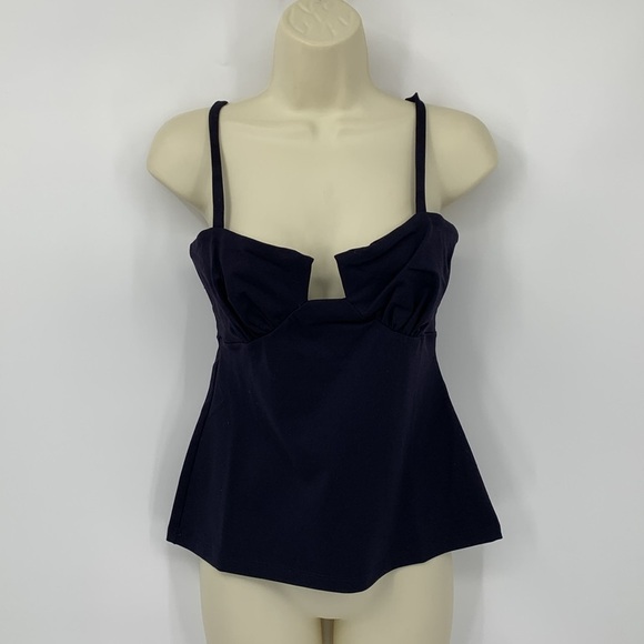 Susana Monaco String square flared tank top shirt blouse jersey navy blue new L - Picture 1 of 5